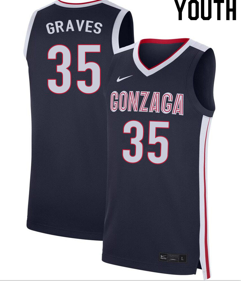 Youth #35 Will Graves Gonzaga Bulldogs College Basketball Jerseys Sale-Navy - Click Image to Close